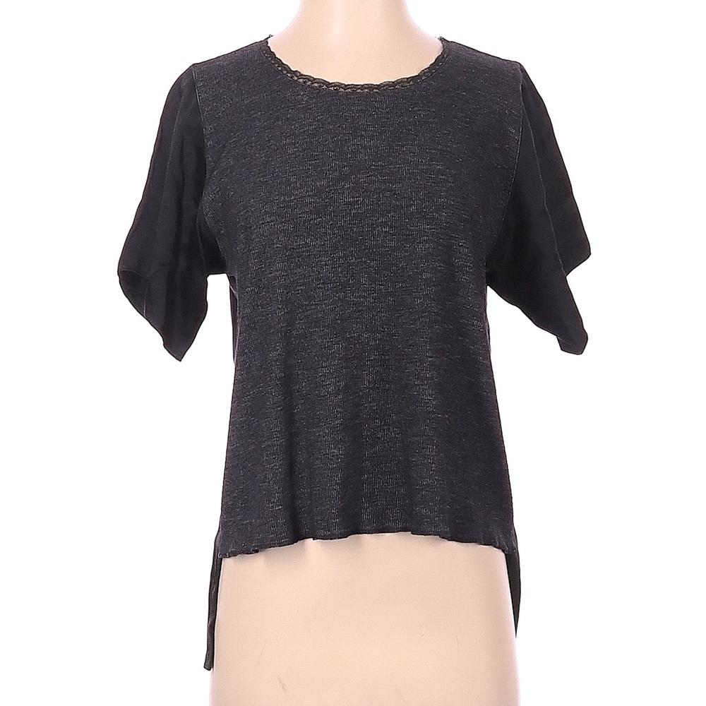 MM6 Maison Margiela Wool Blend High Low Hem Paneled Top in Grey and Black XS